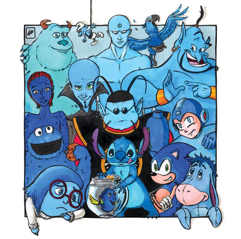 Personagens da cultura pop cor azul