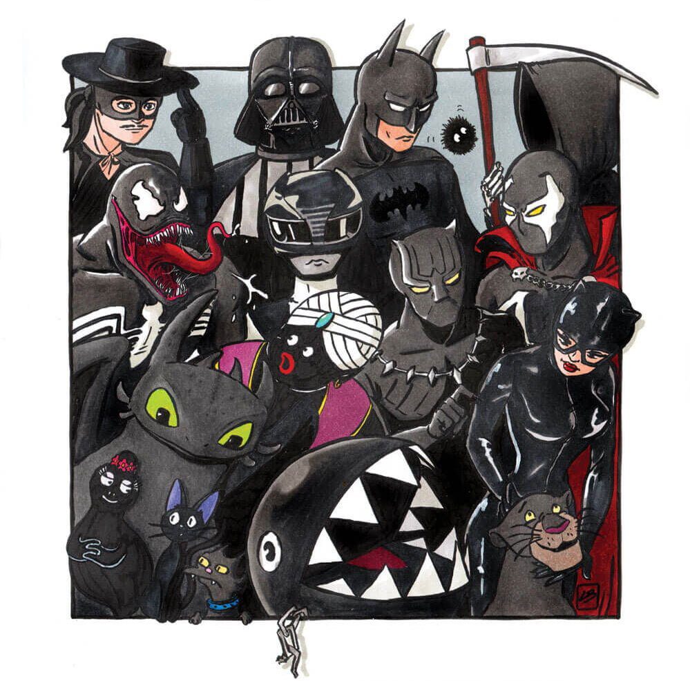 Personagens da cultura pop cor preto