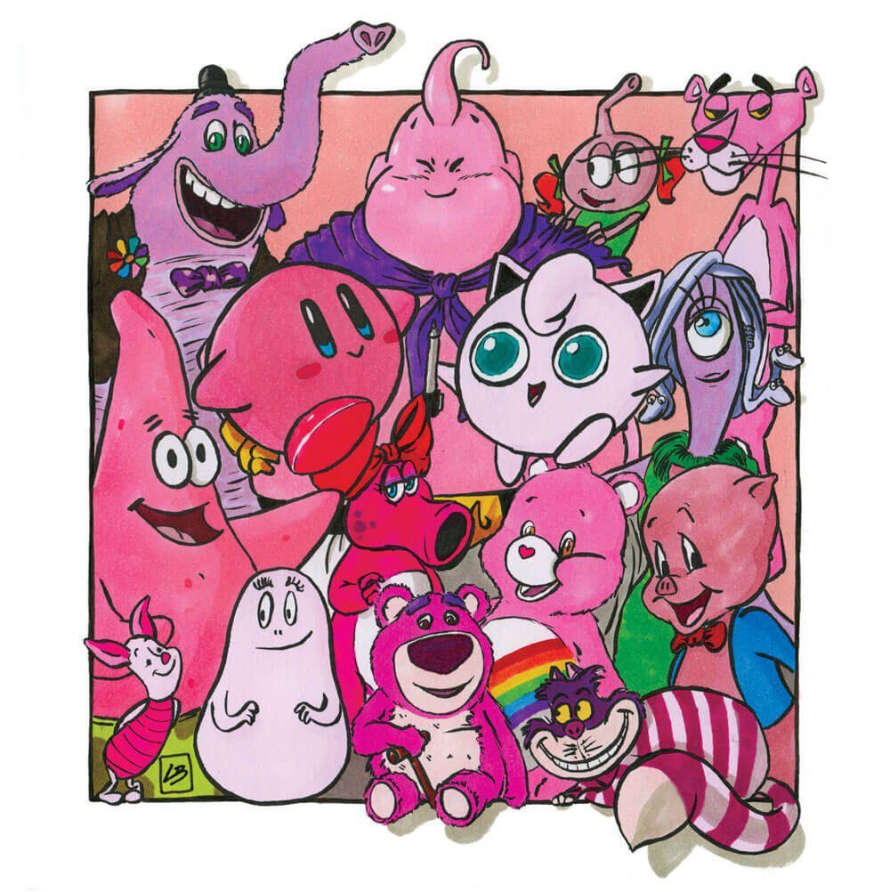 Personagens da cultura pop cor rosa