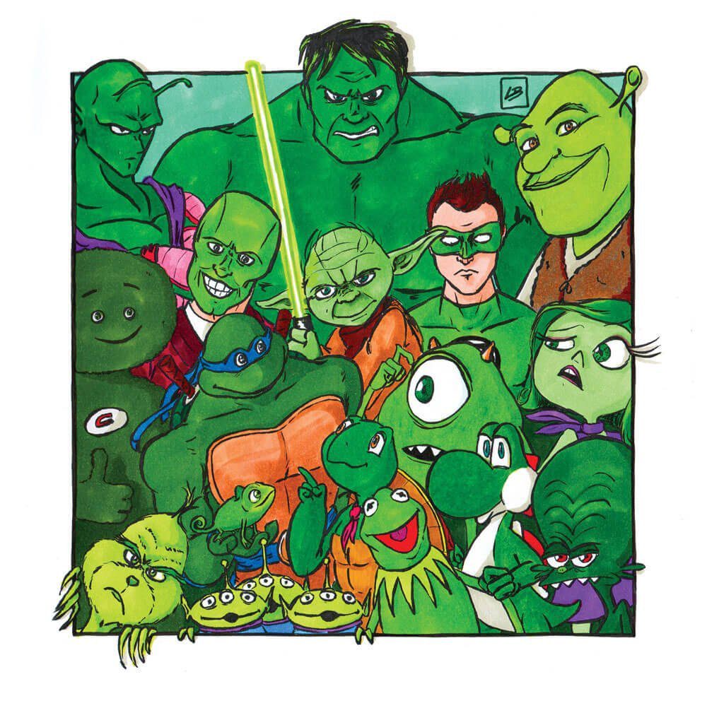 Personagens da cultura pop cor verde