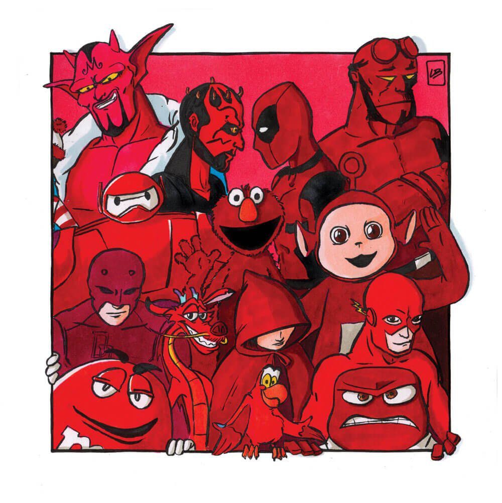 Personagens da cultura pop cor vermelho