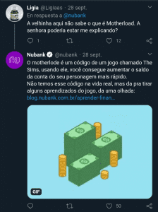 Resposta da Nubank no Twitter