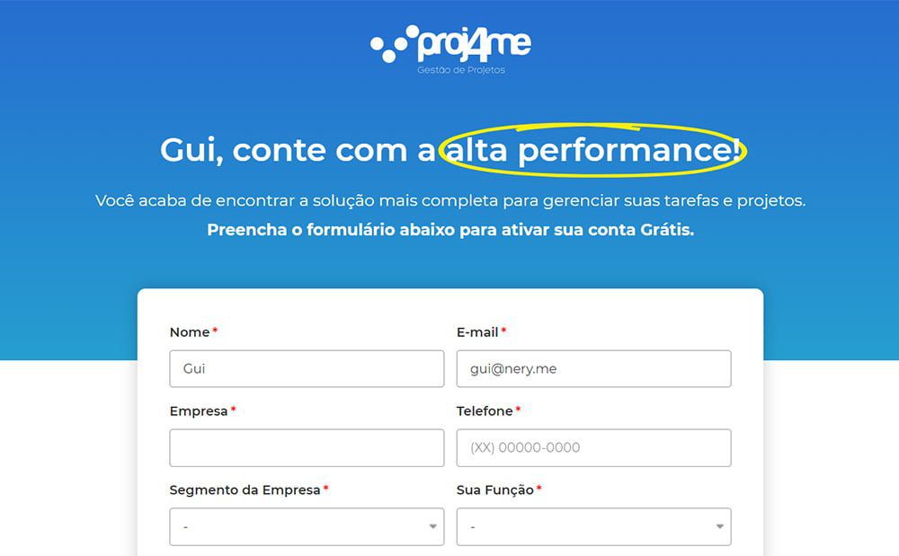 Cadastro Proj4me personalizado