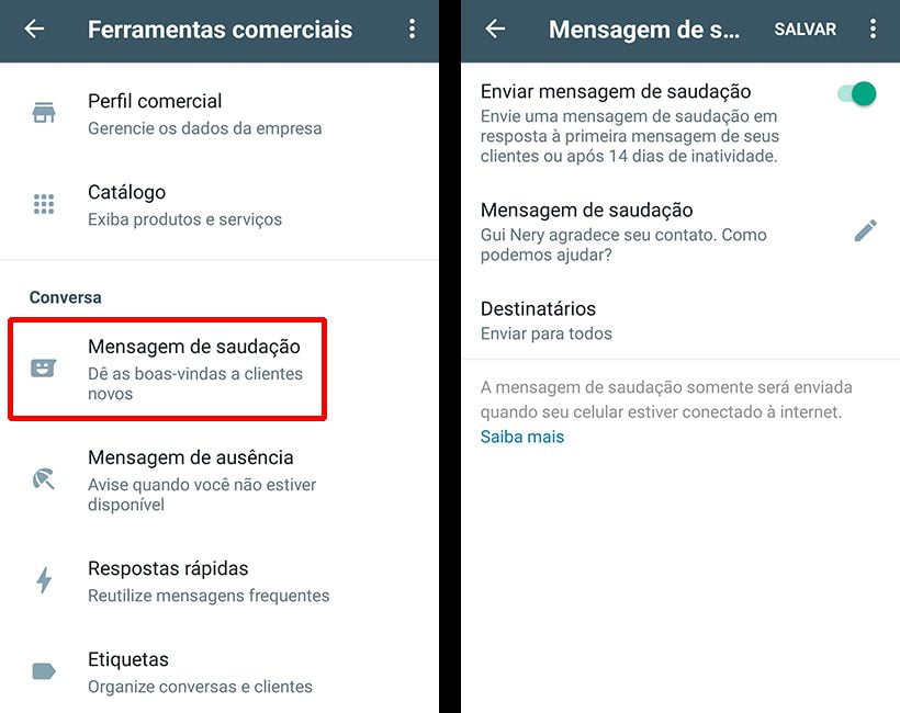 Configuração de automação de WhatsApp Business