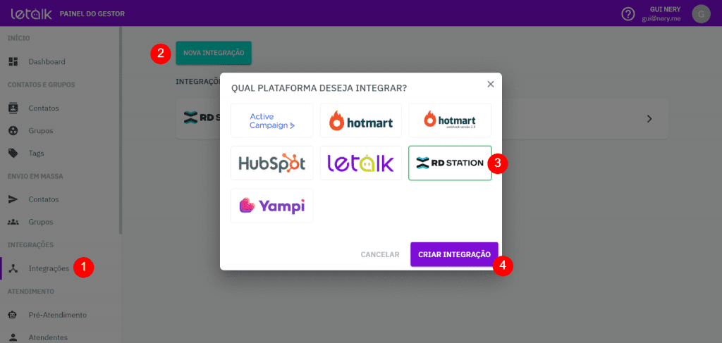 Integrações da Letalk para Automação de WhatsApp